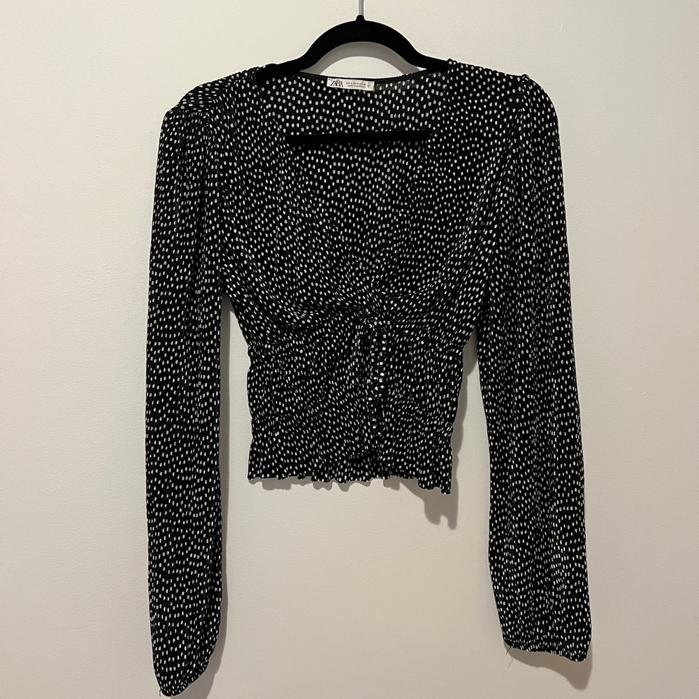 Polka Dot Blouse Zara cinched waist